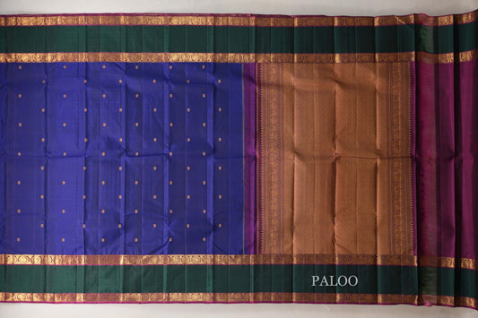 Deep Blue Vintage Kanjivaram Silk Saree paloo