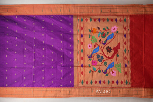Violet Purple Paithani Inspired Soft Silk Saree paloo