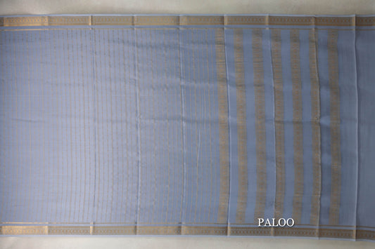 Grey Blue Mysore Silk Saree paloo