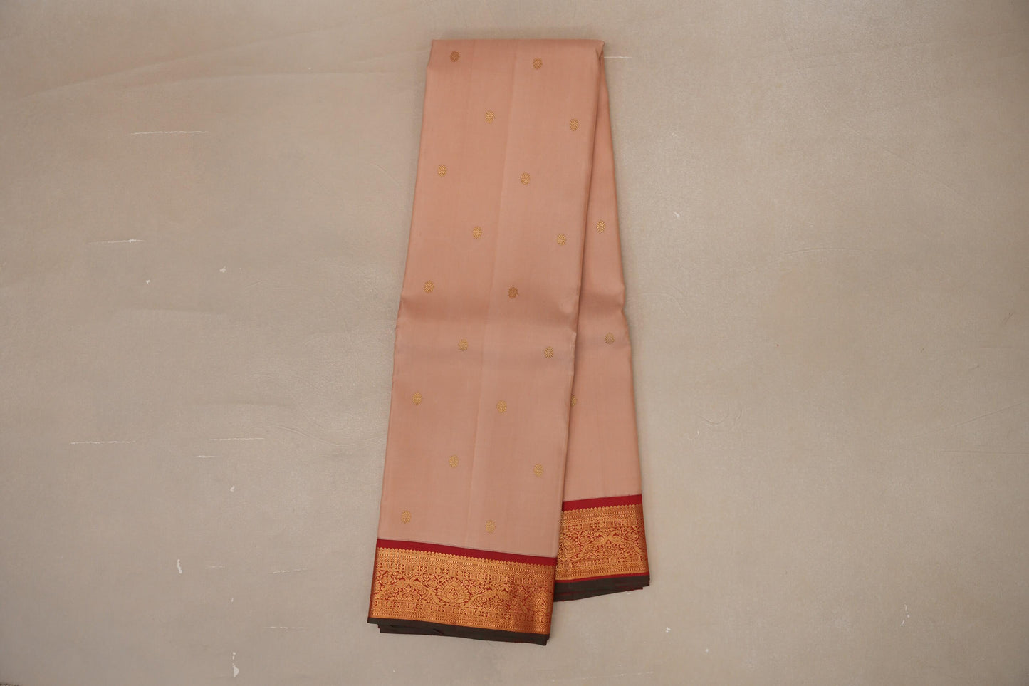 Sandal beige with Red with Manthulir selvedge border Vintage Kanjivaram Silk Saree SS8980