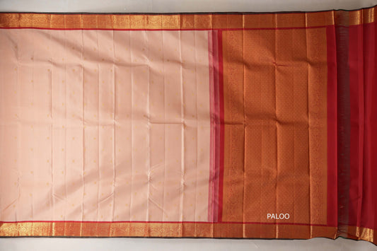 Sandal beige with Red with Manthulir selvedge border Vintage Kanjivaram Silk Saree SS8980