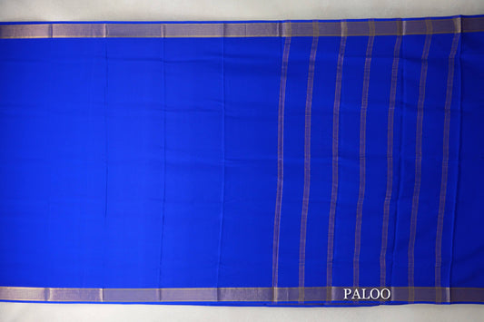 Bright Royal Blue Mysore Silk Saree paloo