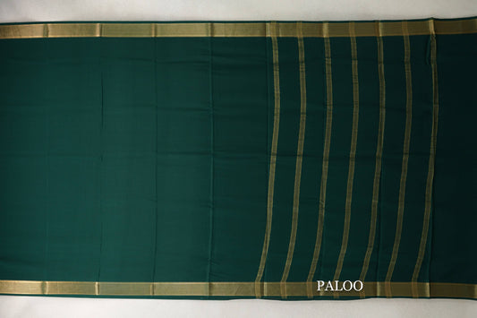 Deep Bottle Green Mysore Silk Saree paloo