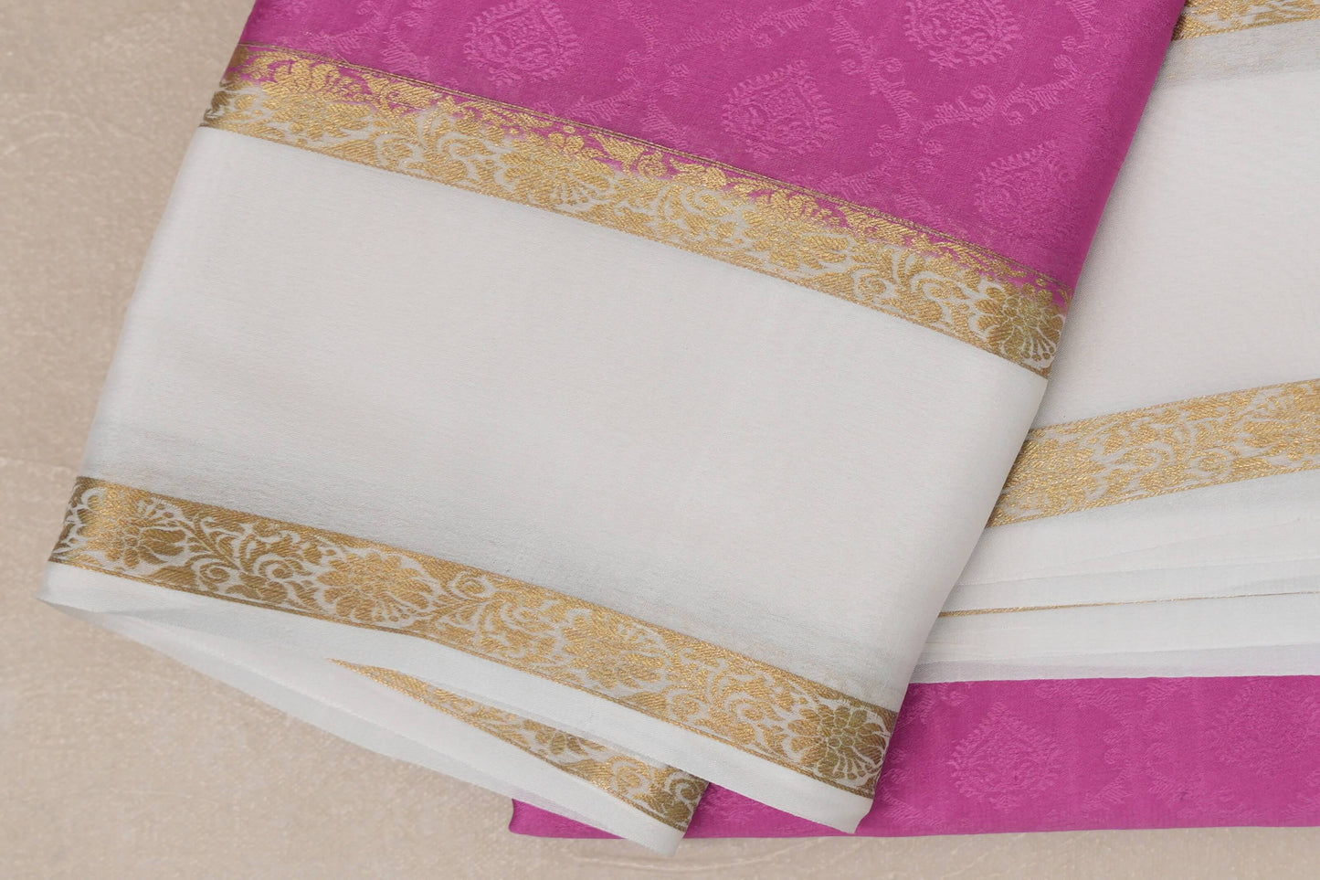 Pink with Milk White Borders Mysore Silk Saree SS9003