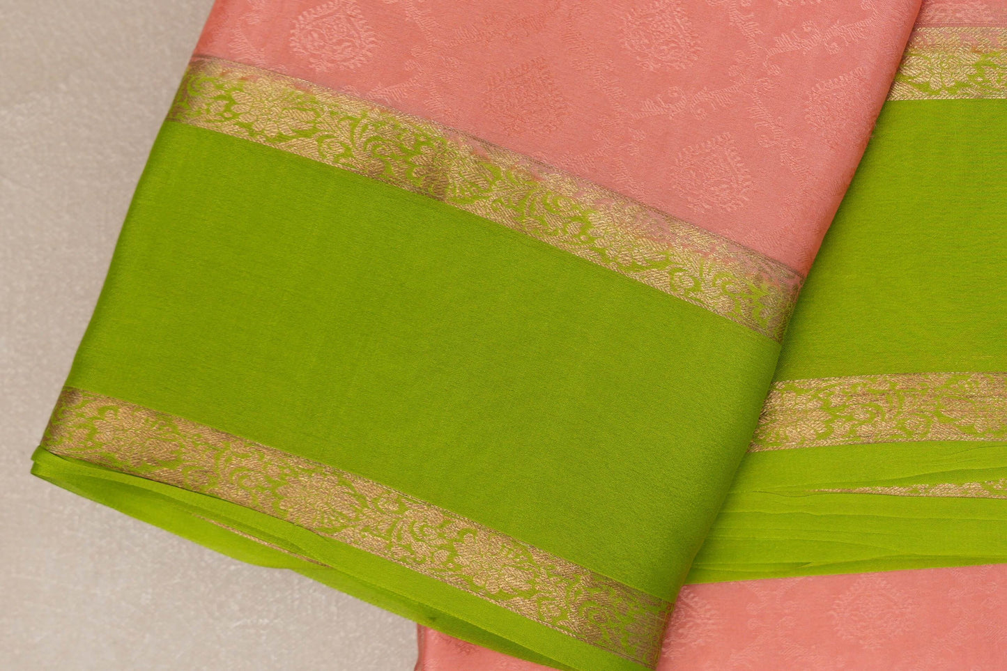 Peach with Parrot Green Borders Mysore Silk Saree SS9004