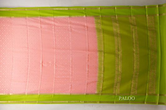 Peach with Parrot Green Borders Mysore Silk Saree SS9004