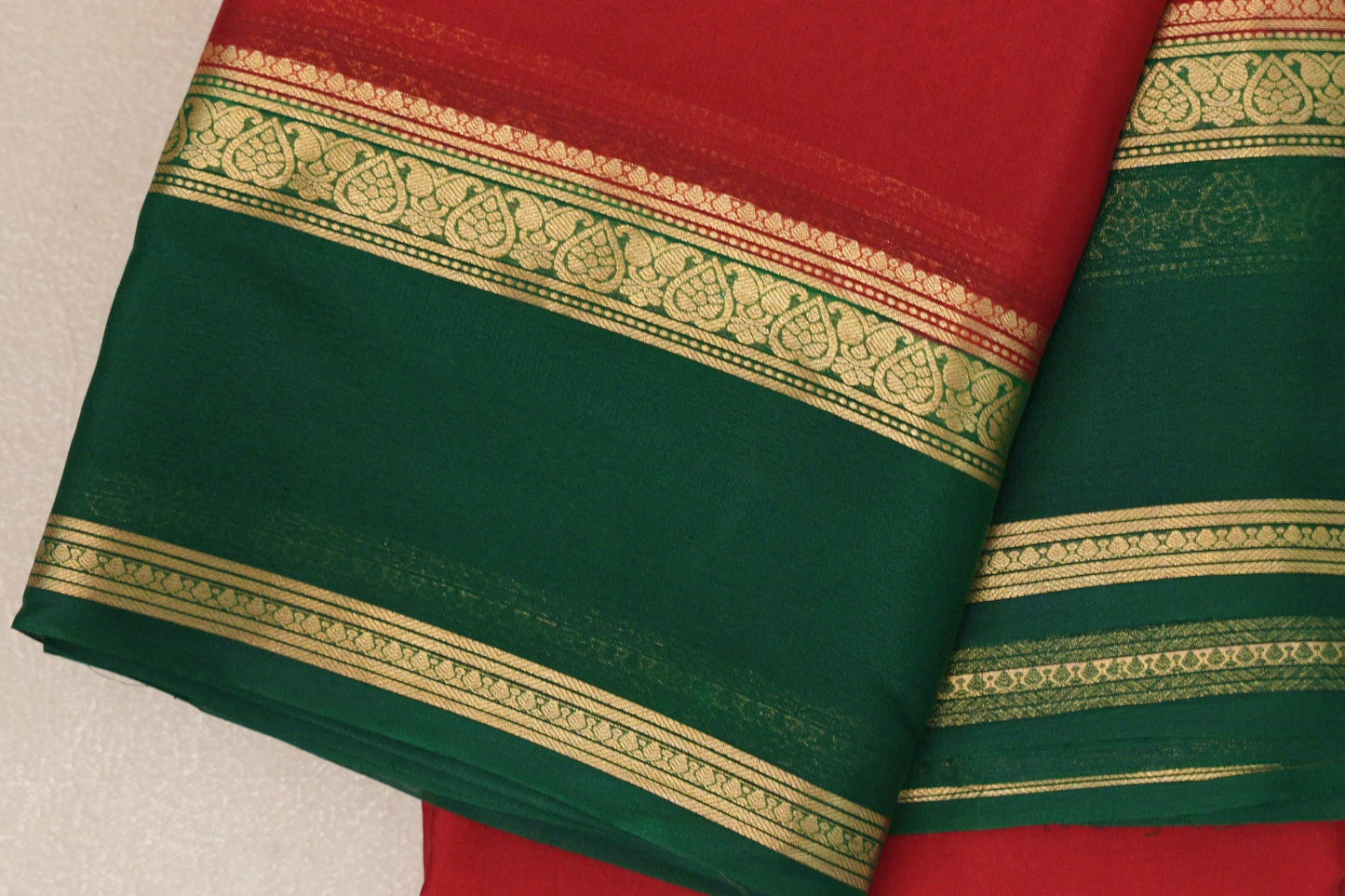 Red Mysore Silk Saree border zoom