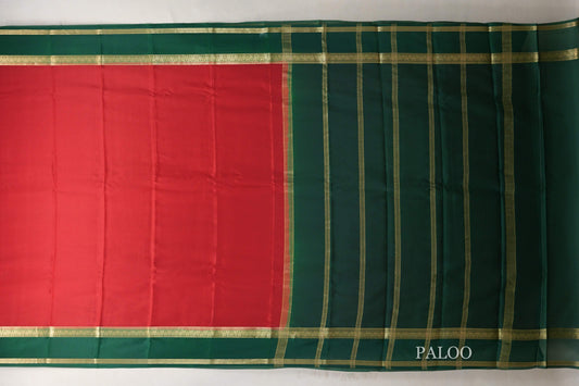 Dark Red with Emerald Green Borders Mysore Silk Saree SS9006