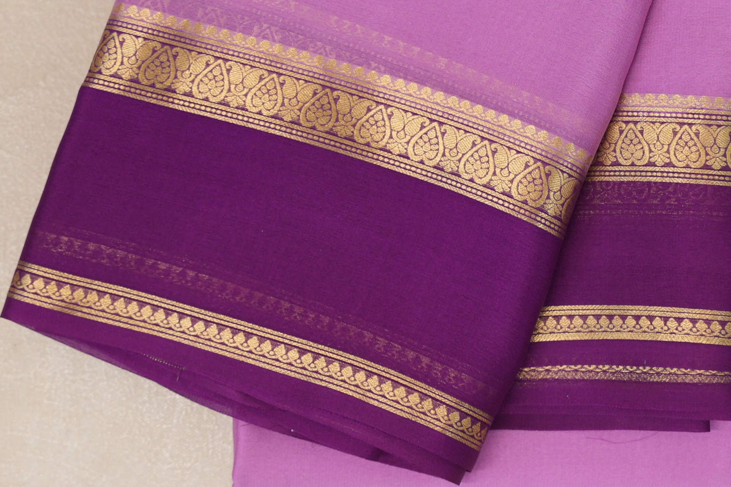 Lavender with Dark Magenta Borders Mysore Silk Saree SS9007