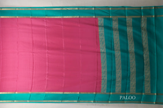 Bright Pink with Aqua Blue Borders Mysore Silk Saree SS9009