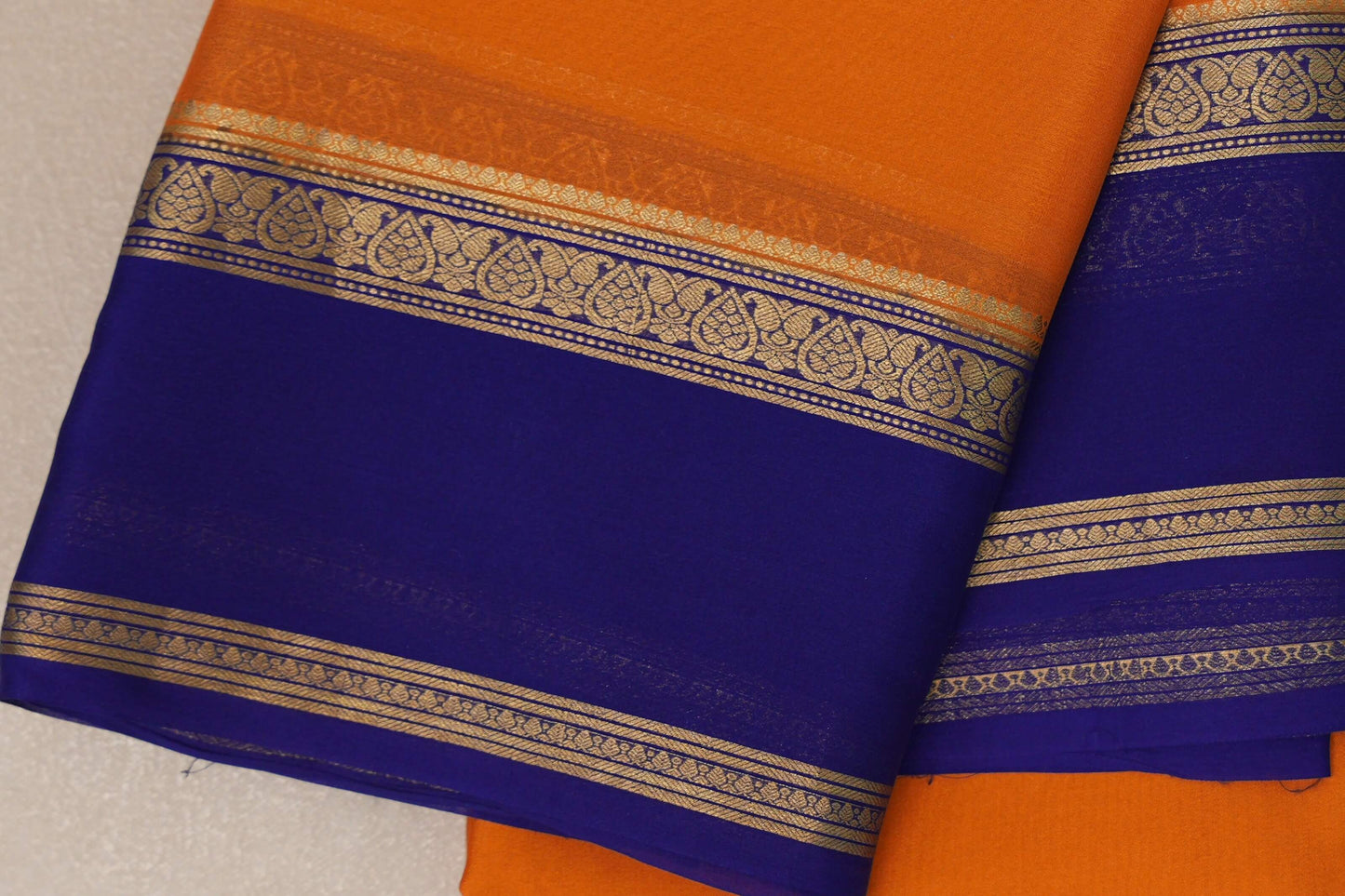 Mango Orange with Royal Blue Borders Mysore Silk Saree SS9010
