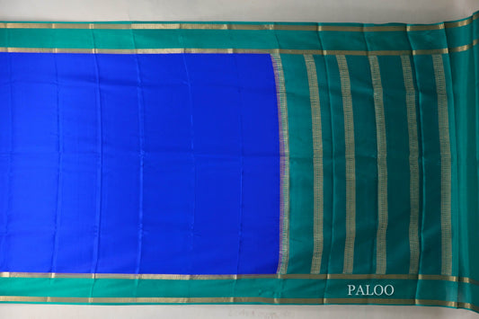 Bright Royal Blue with Rama Green Borders Mysore Silk Saree SS9013