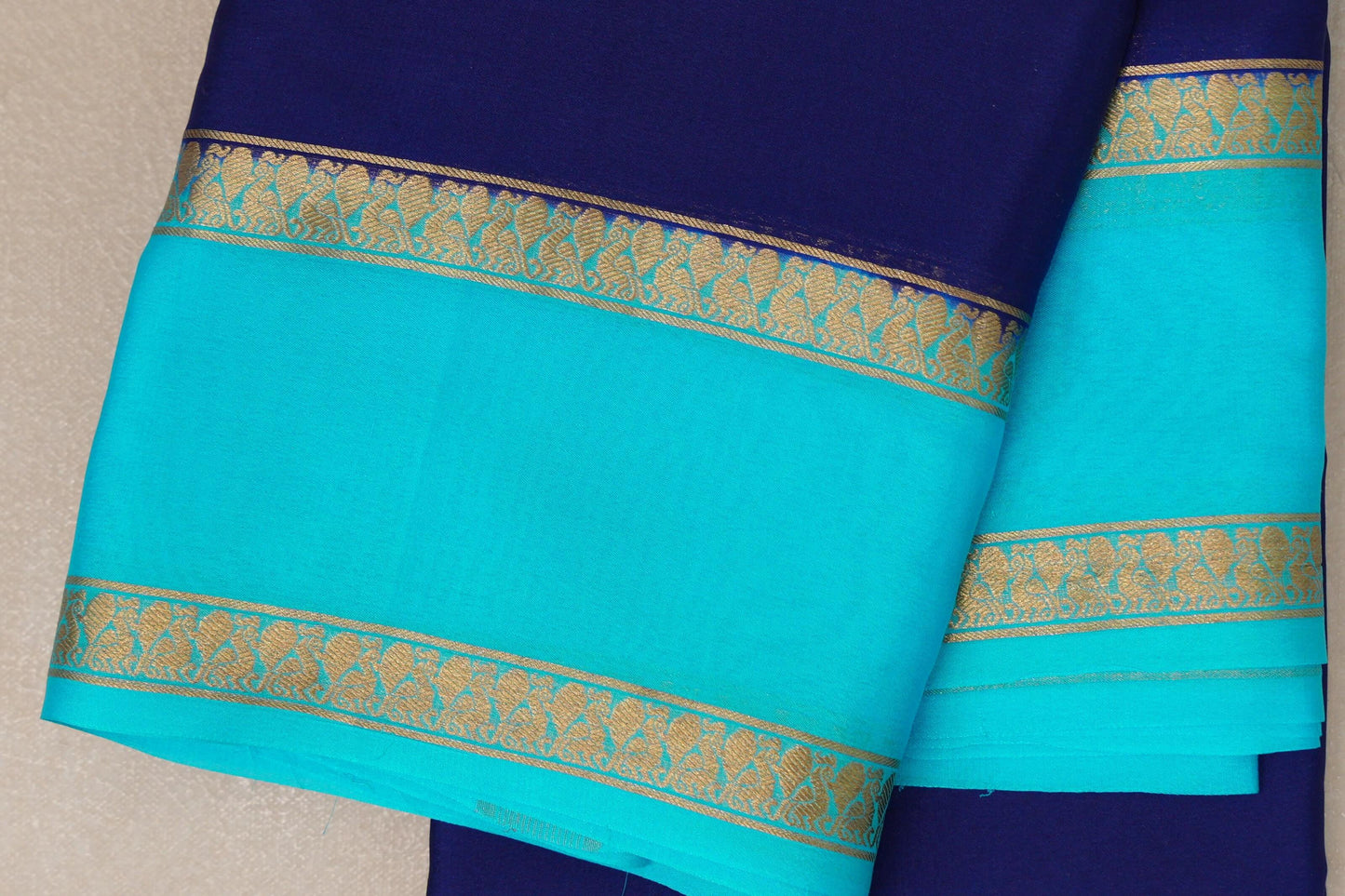 Deep Blue with Aqua Blue Borders Mysore Silk Saree SS9015
