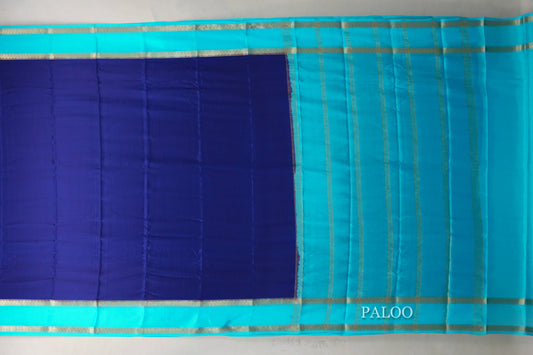 Deep Blue with Aqua Blue Borders Mysore Silk Saree SS9015