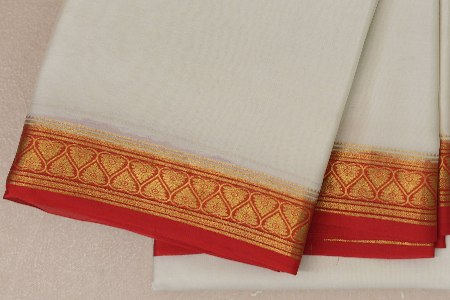 Cream with Red Borders Mysore Silk Saree SS9016