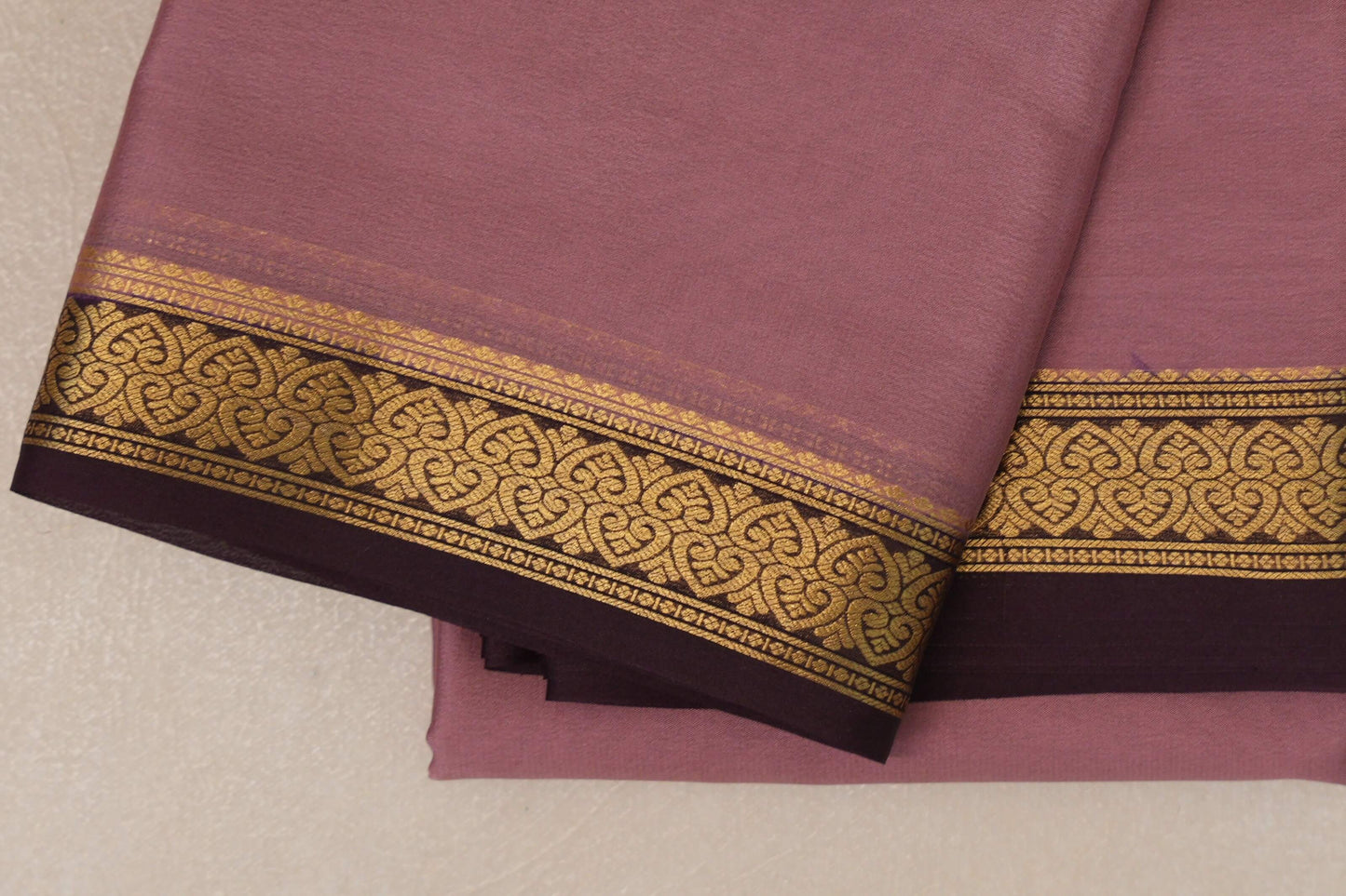 Dusty Rose Pink Mysore Silk Saree border zoom