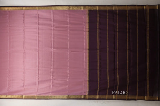 Dusty Rose Pink with Deep Plum Borders Mysore Silk Saree SS9018