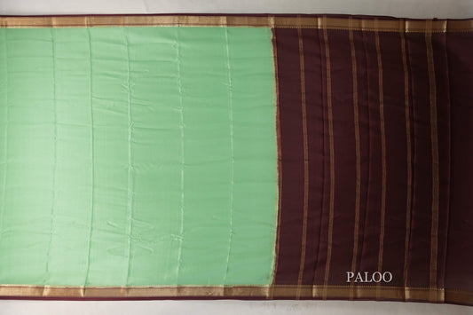 Pastel Pistachio Green with Deep Maroon Borders Mysore Silk Saree SS9019