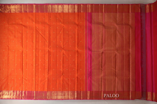 Bright Orange with Orangish Pink Borders Vintage Heirloom Kanjivaram Silk Saree SS9033