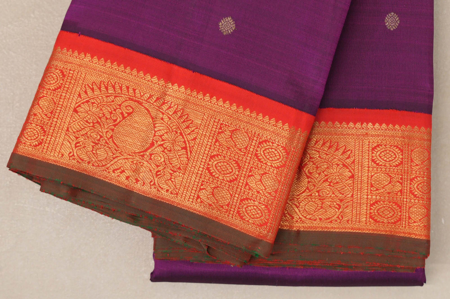 Deep Magenta with Bright Red Borders and Manthulir Selvedge Vintage Heirloom Kanjivaram Silk Saree SS9036