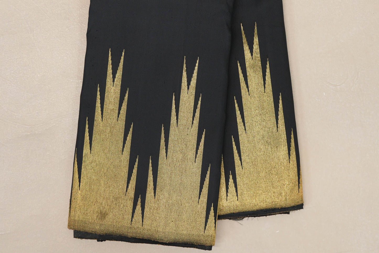 Black with Temple Borders Vintage Kanjivaram Silk Saree SS9042