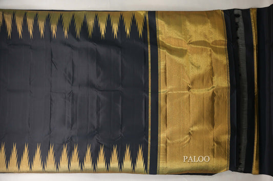 Black with Temple Borders Vintage Kanjivaram Silk Saree SS9042