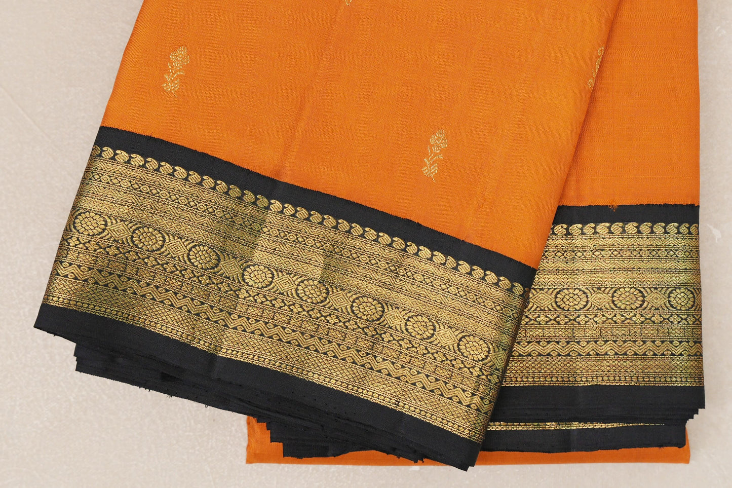 Deep Mango Orange with Black Borders Vintage Kanjivaram Silk Saree SS9047