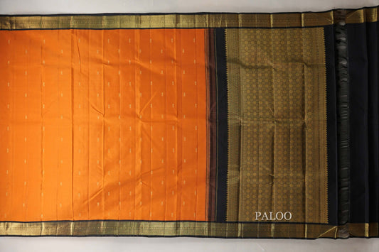 Deep Mango Orange with Black Borders Vintage Kanjivaram Silk Saree SS9047