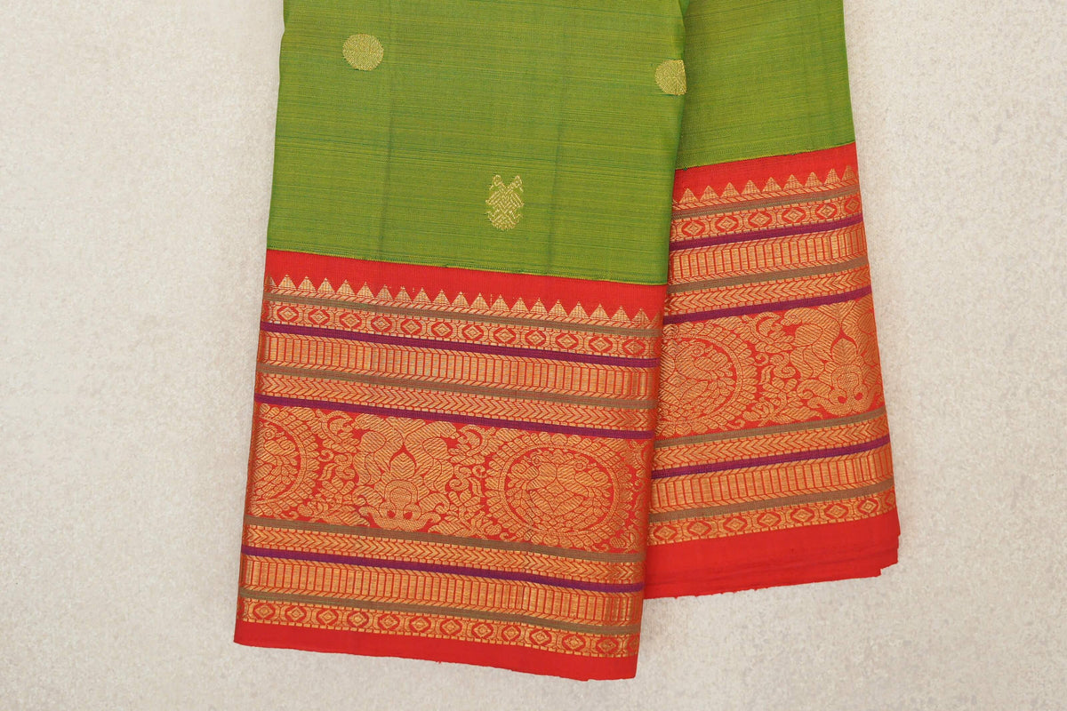 Fluorescent Green Plant Based Kanjivaram Silk Saree border