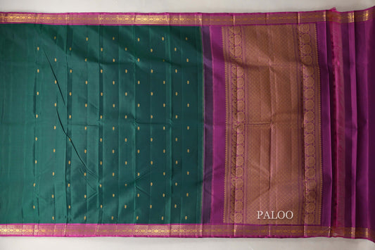 Bottle Green with Bright Magenta Borders Vintage Kanjivaram Silk Saree SS9050