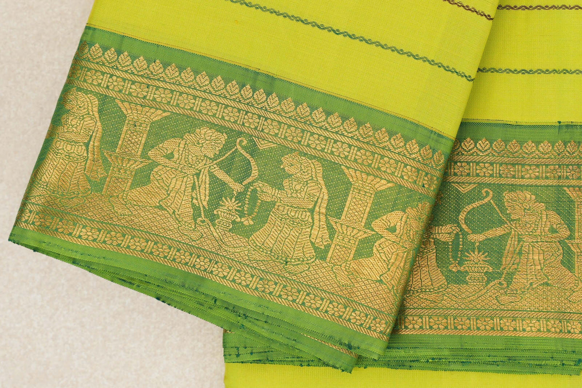 Lime Green with Parrot Green Borders Vintage Kanjivaram Silk Saree SS10161