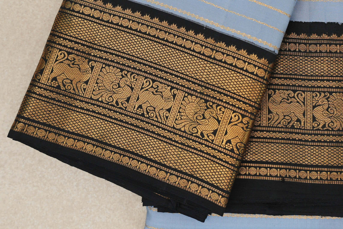 Grey/Blue with Black Borders Vintage Kanjivaram Silk Saree SS10162