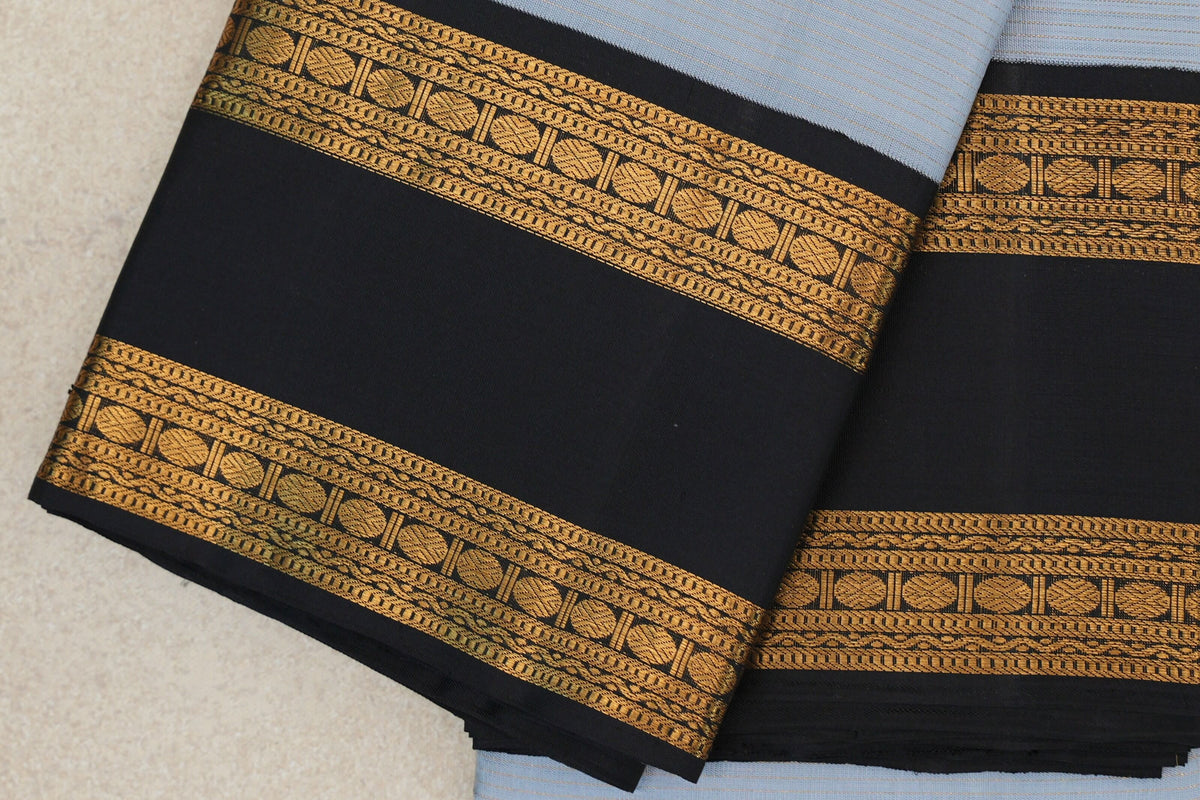 Grey with Black Rettai Pettu Borders Vintage Kanjivaram Silk Saree SS10166