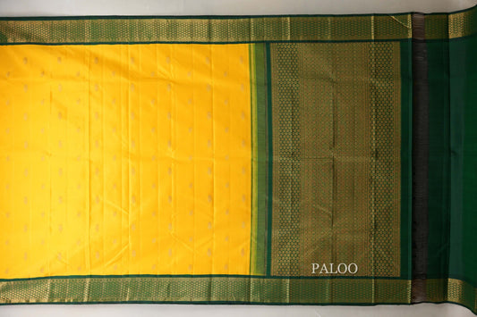Bright yellow with bottle green Vintage Kanjivaram Silk Saree SS9052