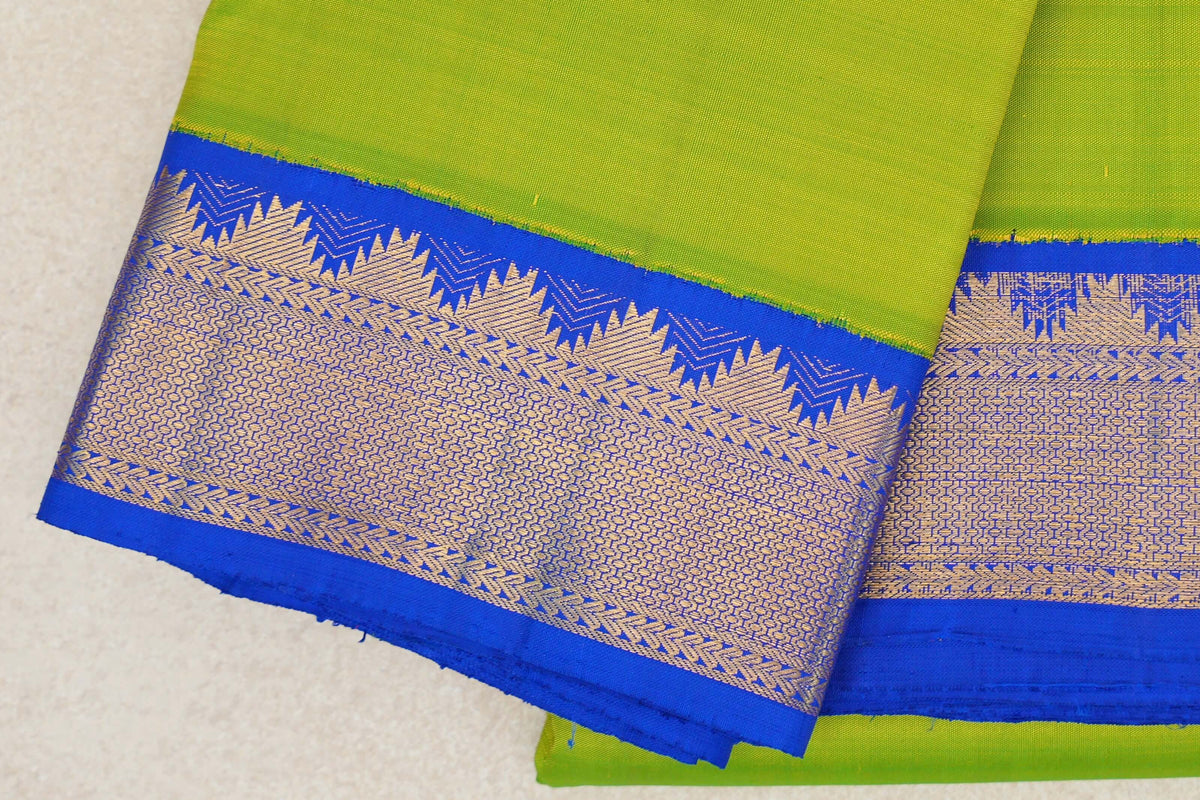 Fluorescent Green with Royal Blue Borders Vintage Kanjivaram Silk Saree SS10177