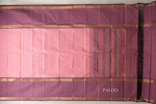 Blush Pink with Rose Mauve Rettai Pettu Borders Vintage Kanjivaram Silk Saree paloo