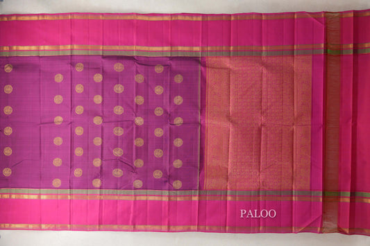 Deep Magenta with Bright Pink Rettai Pettu Borders Vintage Kanjivaram Silk Saree paloo
