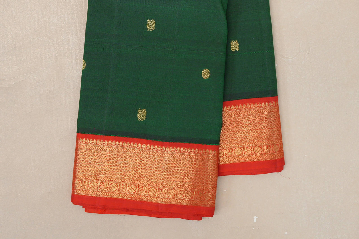 Bottle Green with Orangish Red Borders Vintage Kanjivaram Silk Saree SS9069