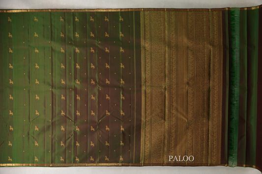Dual Tone of Forest Green and Red Vintage Kanjivaram Silk Saree paloo