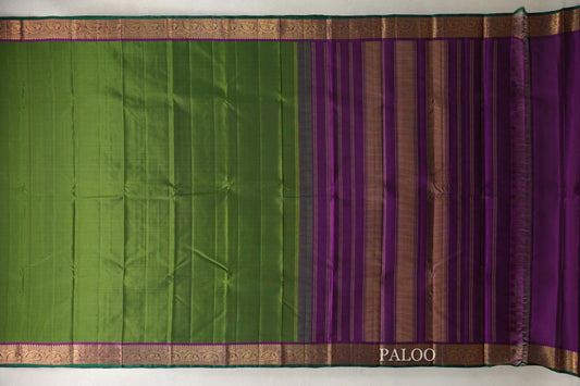 Mehendi Green with Deep Magenta with Dark Green Selvedge Borders Vintage Kanjivaram Silk Saree paloo