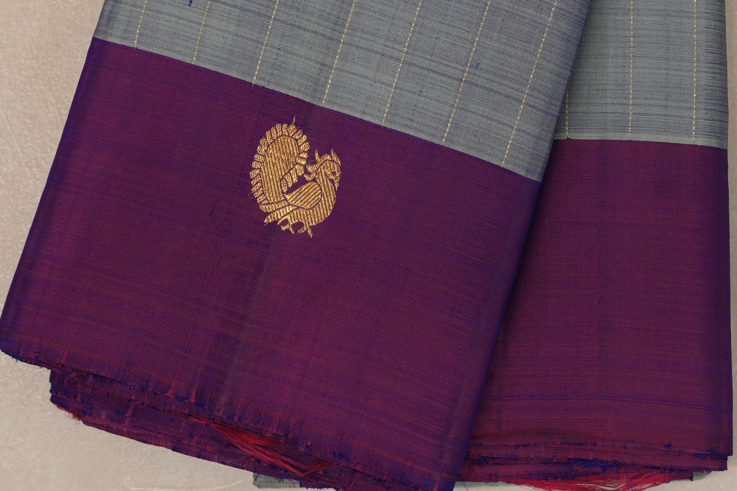 Dual Tone Silver Grey and Pastel Green with Dual Tone Pink and Blue Borders Vintage Kanjivaram Silk Saree SS9090