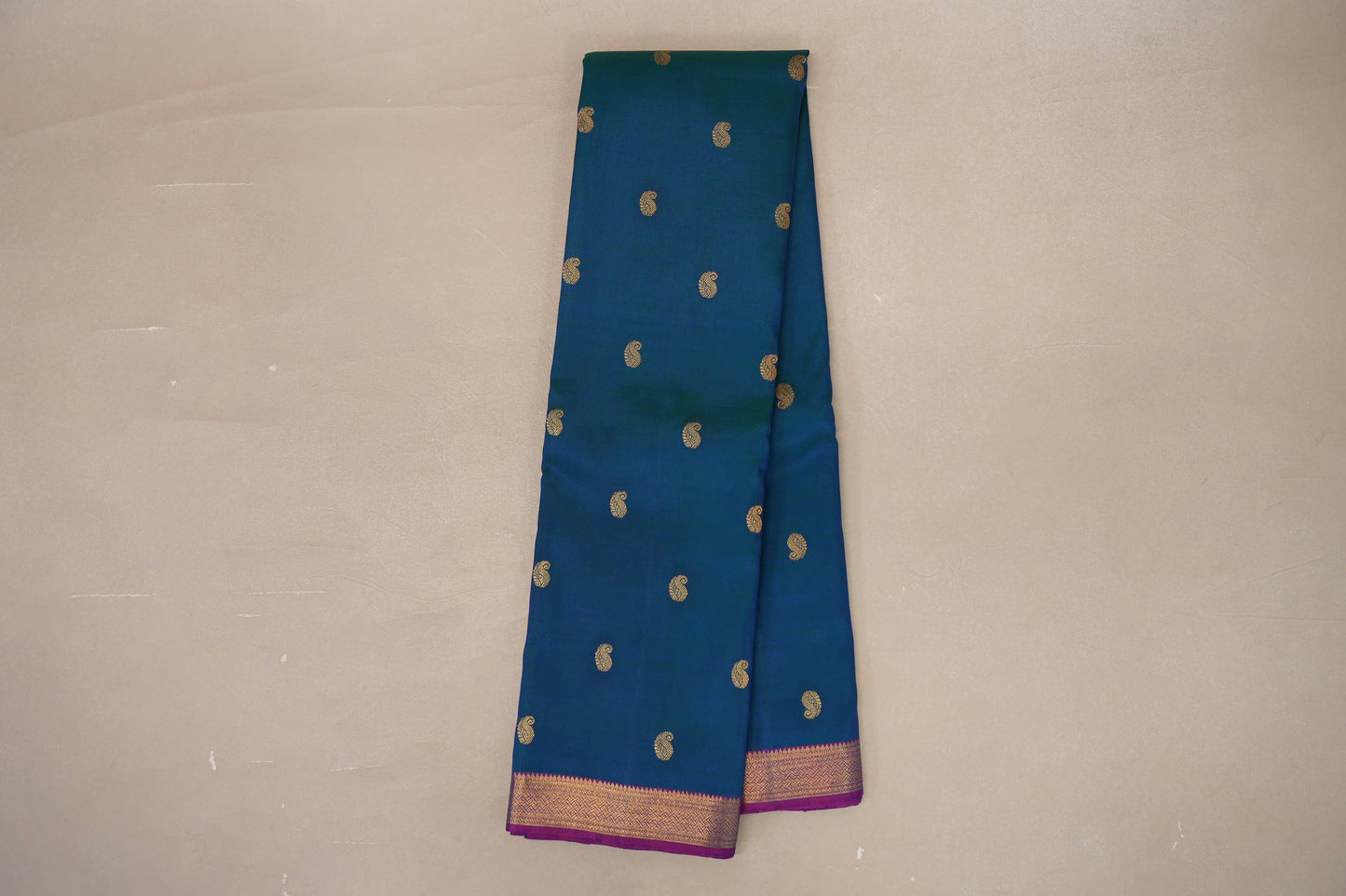 Peacock Blue with magenta Borders Plant Based Kanjivaram Silk Saree SS9093