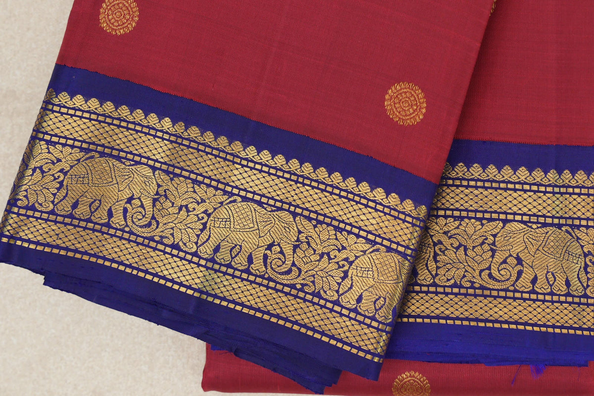 Crimson Red Vintage Kanjivaram Silk Saree border