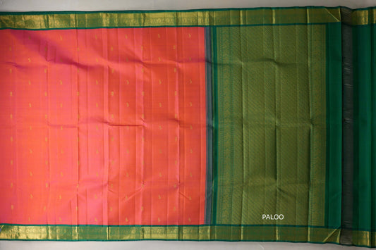 Dual Tone of Pink and Yellow Vintage Kanjivaram Silk Saree by Shreenivas Silks paloo