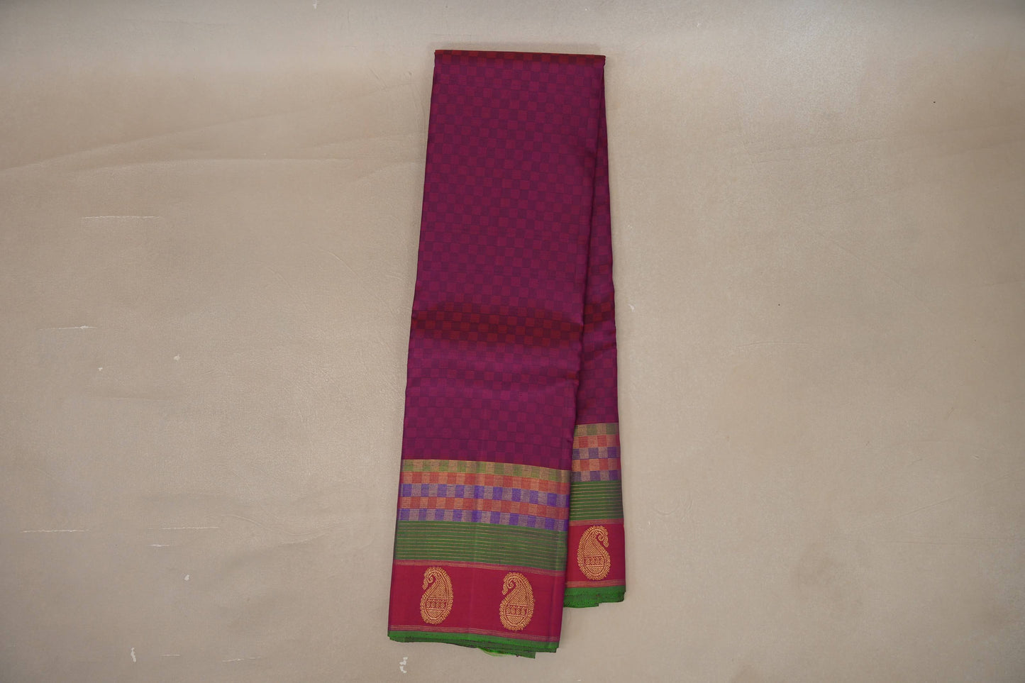Pink with Blue Checks Vintage Kanjivaram Silk Saree SS9096