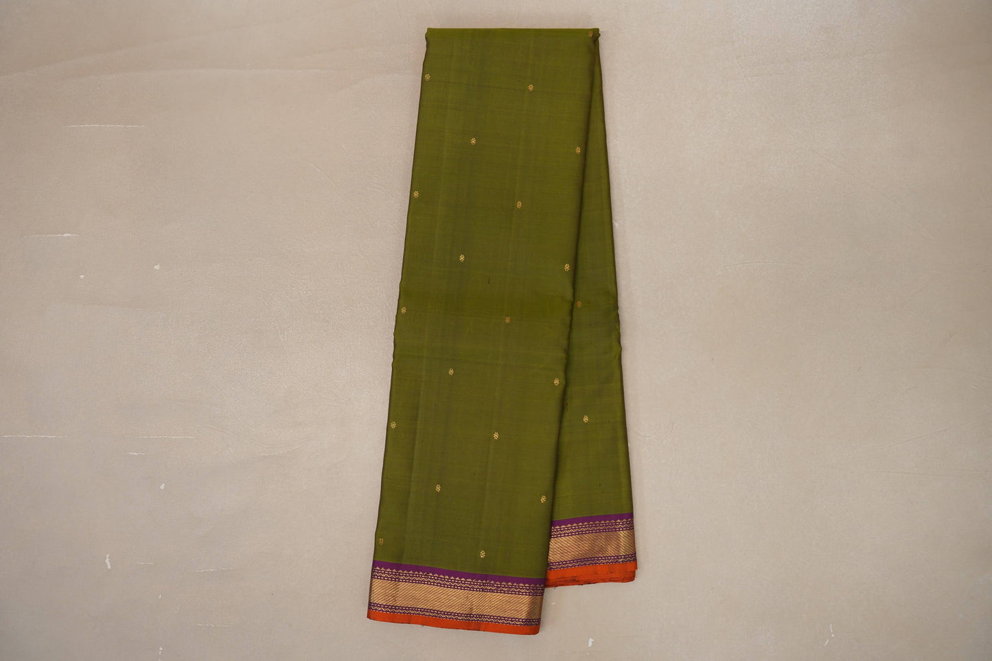 Olive green with Violet Purple borders Vintage Kanjivaram Silk Saree SS9098