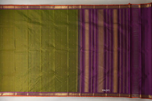 Olive green with Violet Purple borders Vintage Kanjivaram Silk Saree SS9098
