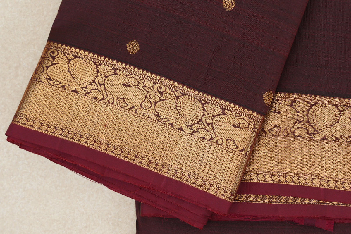 Deep Reddish Brown Vintage Kanjivaram Silk Saree border