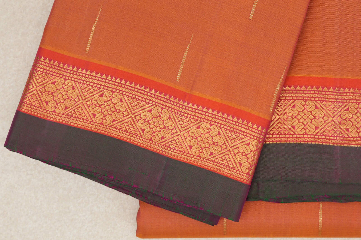 Dual Tone of Mustard Yellow and Pink Vintage Kanjivaram Silk Saree border