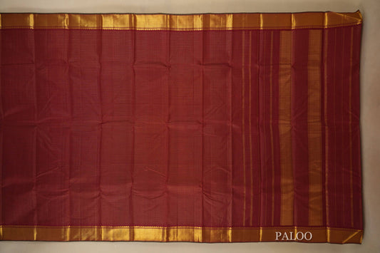 Maroon Mini Zari Checks Kanjivaram Silk Saree paloo